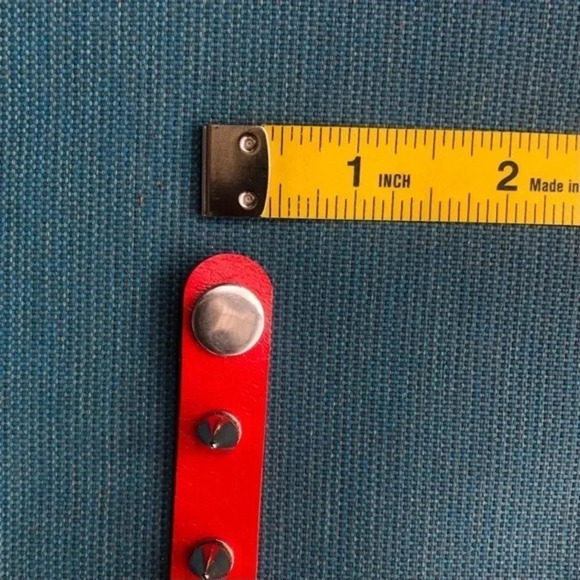 Red Leather Punk Goth Rock Spike Metal Stud Snap Cuff Bracelet NWT - Picture 4 of 4